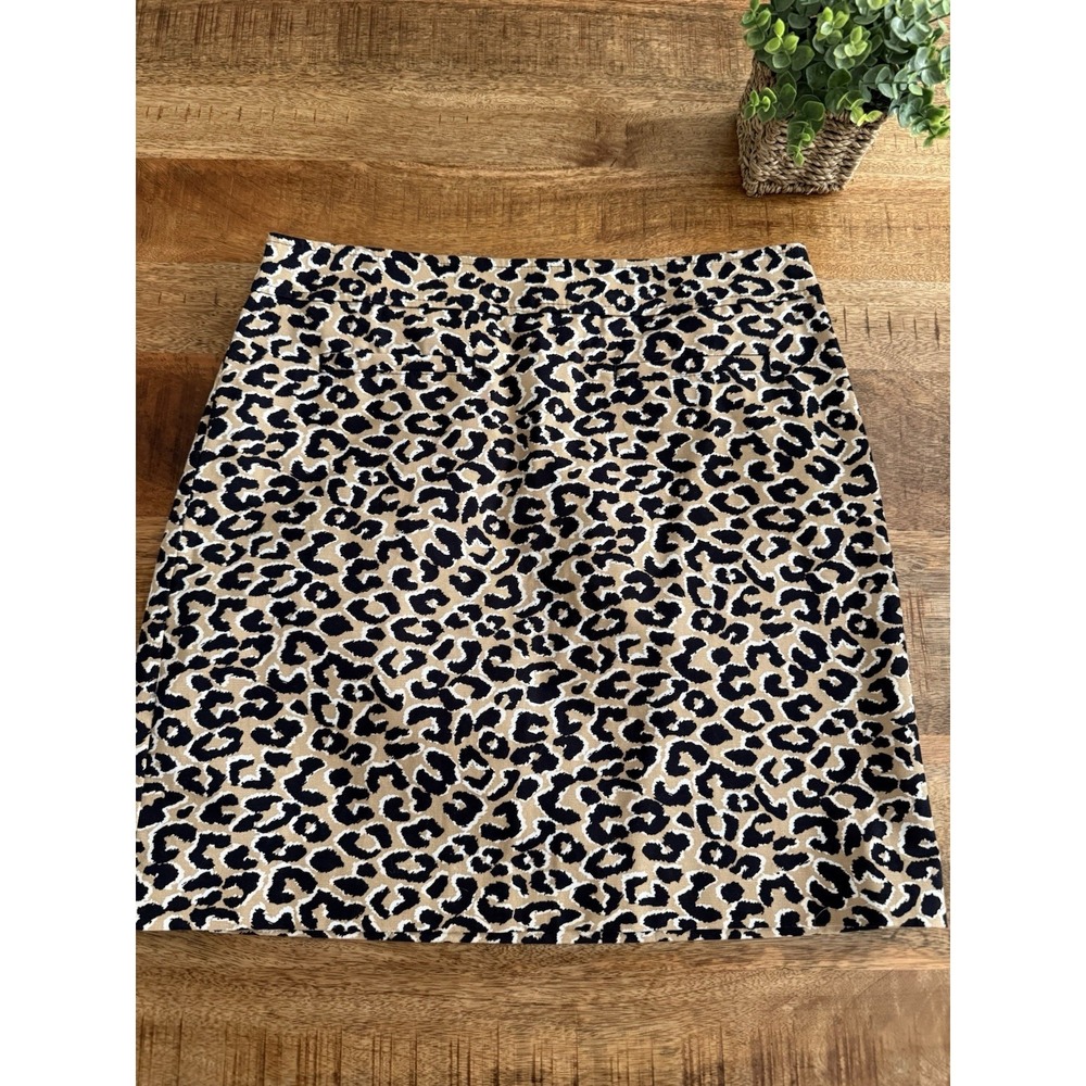 Talbots Petite Leopard‎ Print Skirt 10P Cotton Blend Knee Length Career